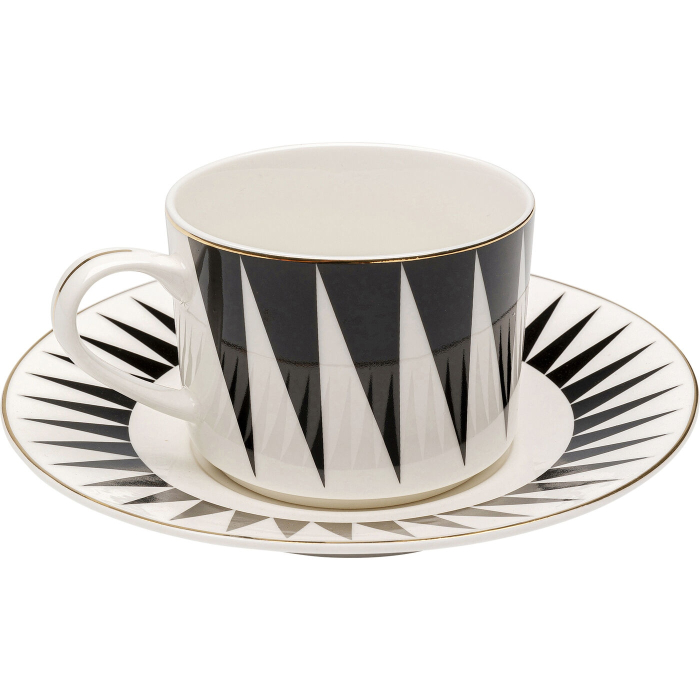 Set de 4 Cești Harlequin 16x8,9x5,9 cm, Portelan Negru și Alb Auriu - Kare Design [2]
