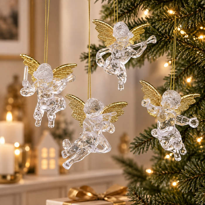Set de 4 decorațiuni de Crăciun / îngerași Angel, Transparent - SHP [3]