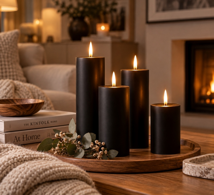 Set de 4 lumânări cu telecomandă Flame 5,5x5,5x17,7 cm, Negru Mat - SHP [2]