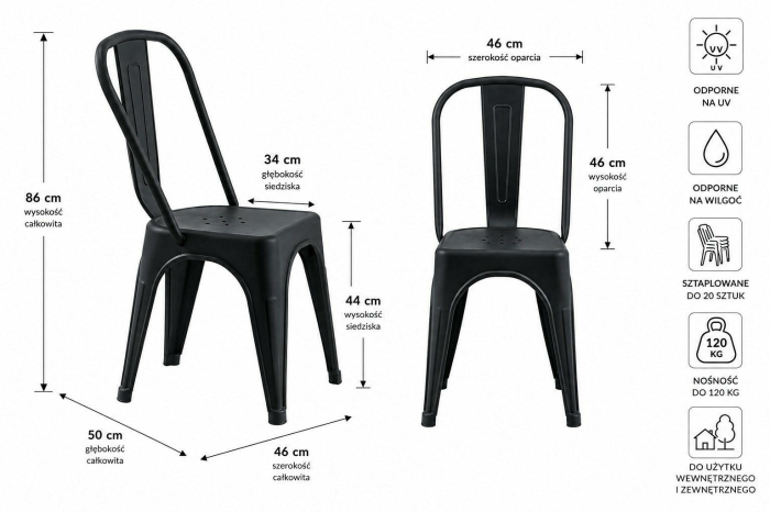 Set de 4 Scaune Tower Paris PP 46x50x86 cm, Plastic Negru - King Home [11]