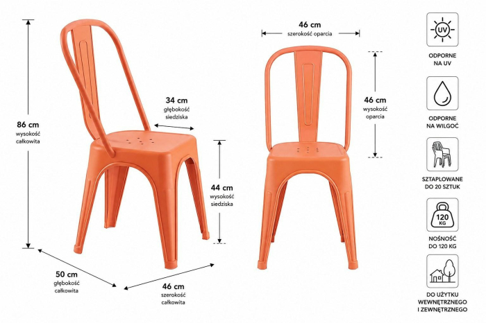 Set de 4 Scaune Tower Paris Pp 46x50x86 cm, Plastic Portocaliu Finisaj Mat - King Home [5]