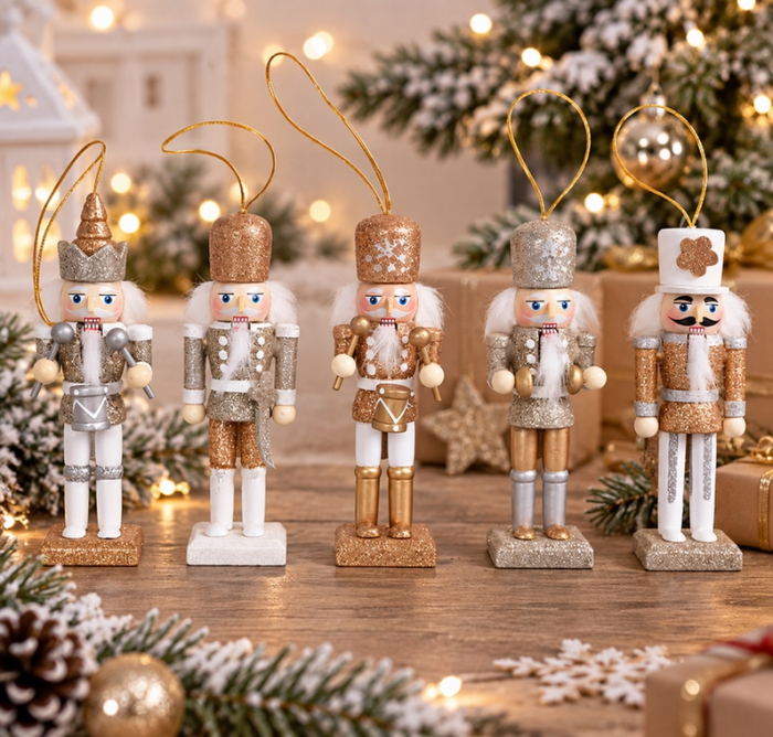 Set de 5 decorațiuni de Crăciun / spargătoare de nuci Cracker, Auriu - SHP [2]