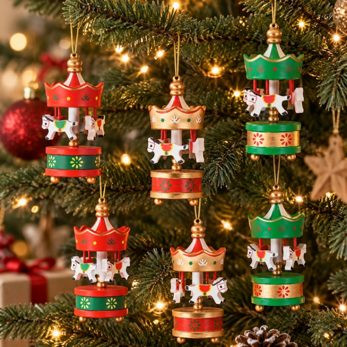 Set de 6 decorațiuni pentru brad carusel Karusel, Czerwony, Verde, Auriu - SHP [2]