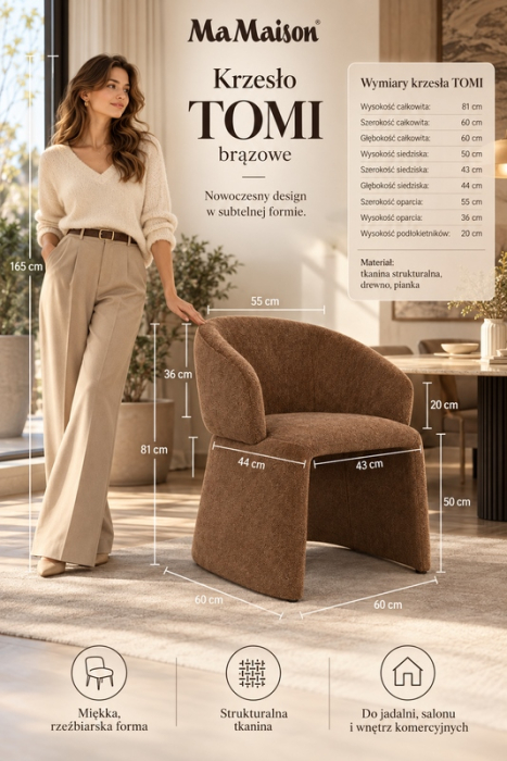 Set de 6 Scaune Tomi 60x60x81 cm, Maro - MaMaison [14]