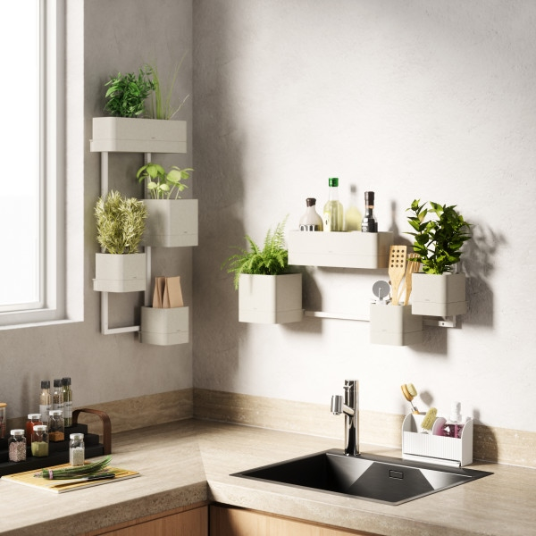 Set de Ghivece Cubiko Alb din Plastic și Fibră Lemnoasă Reciclată Alb, 36x18x72cm, Umbra 1018767-1313 [9]