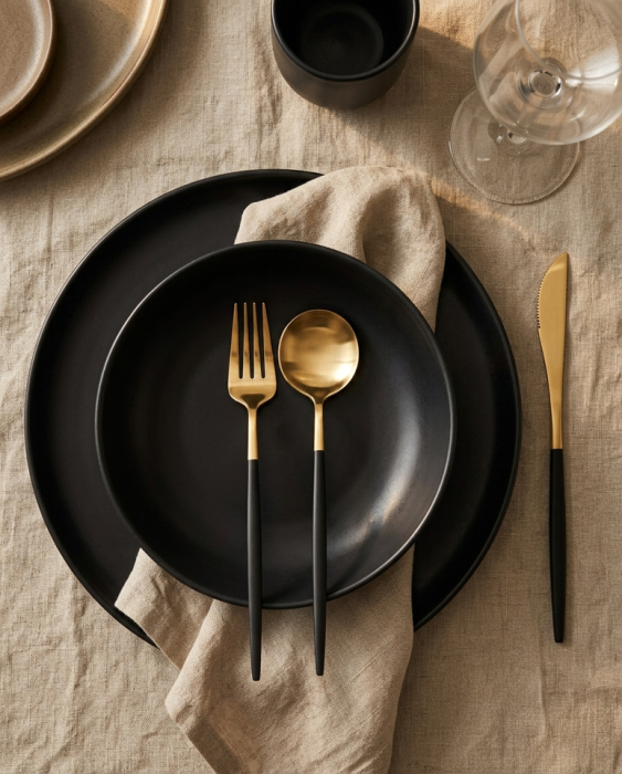 Set de Tacâmuri Harods 10x2x25 cm, Oțel Inoxidabil Auriu-Negru - SHP [9]