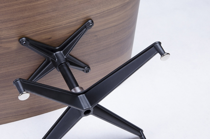 Set Fotoliu design lux LOUNGE HM cu taburet, piele neagra naturala/lemn nuc [6]