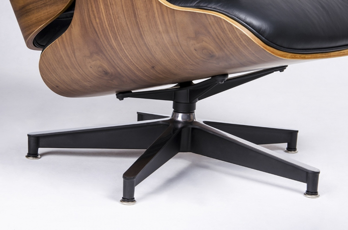 Set Fotoliu design lux LOUNGE HM cu taburet, piele neagra naturala/lemn nuc [7]