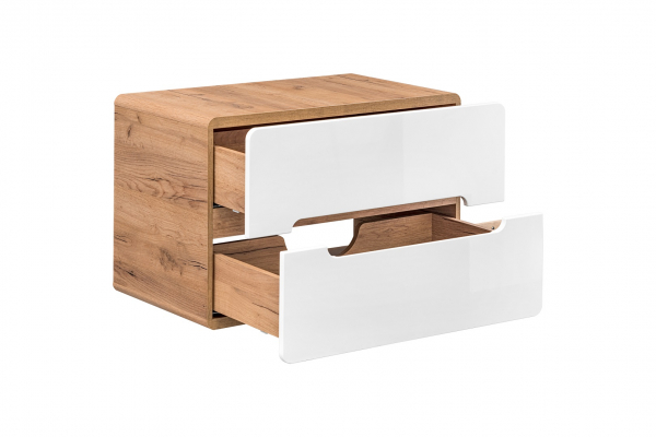 Set baie lavoar aplicat + masca 80 cm, MDF lucios alb, stejar auriu, Aruba COMAD [2]