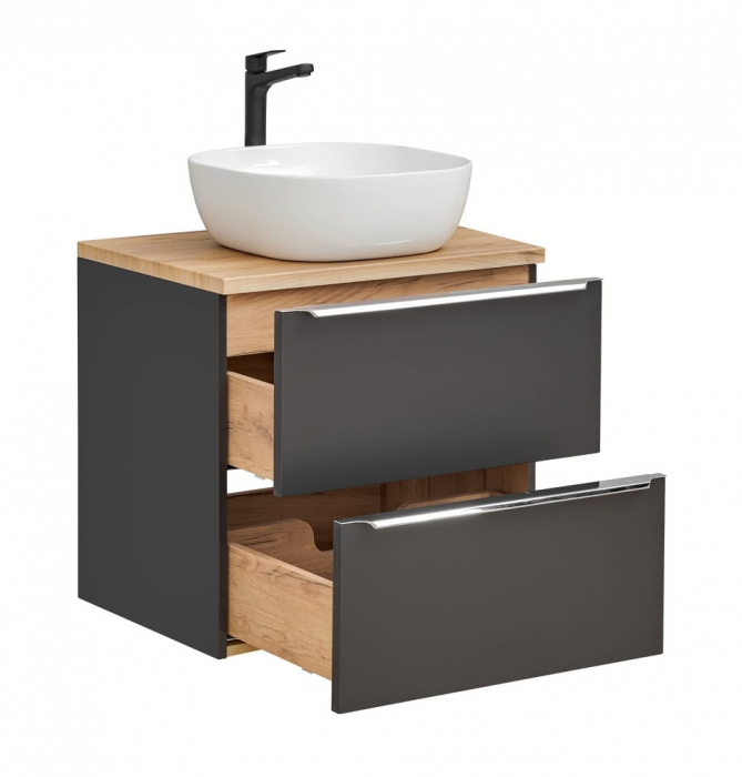 Set lavoar+masca suspendata neagra Capri Black 60 cm, MDF negru mat [6]