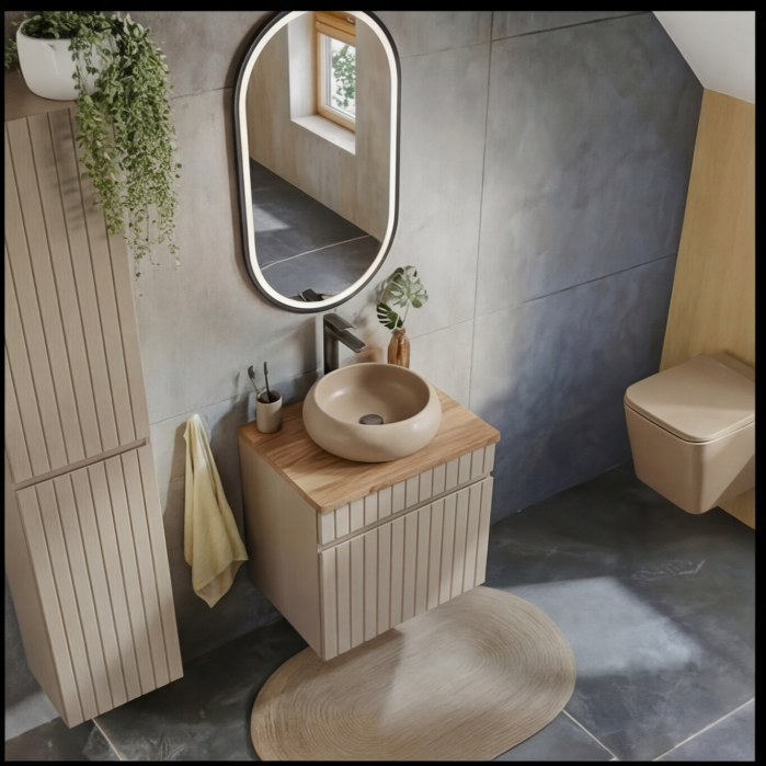 Set masca ,blat si lavoar aplicat  ICONIC CASHMERE 60 cm [2]