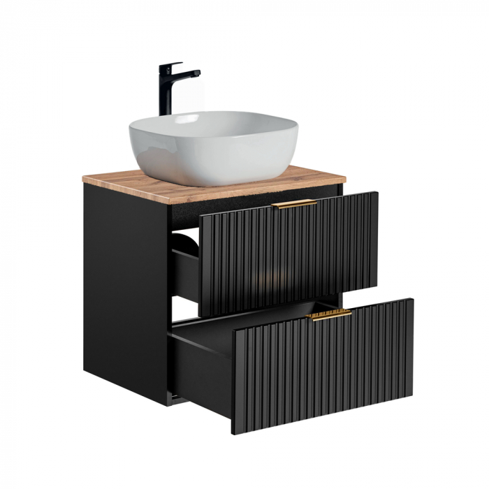 Set masca +blat stejar  si lavoar aplicat ADEL BLACK 60 cm [2]