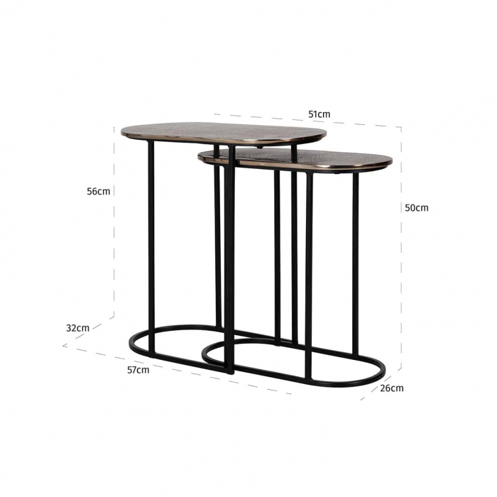 Set masute cafea ovale inalte metal auriu sampanie Tor 57x26 cm, design lux industrial, 825061 - Richmond Interiors [5]