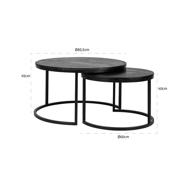 Set masute cafea rotunde negre lemn masiv Sienna Ø80/40 cm, picioare metal, design lux, 7591 - Richmond Interiors [3]