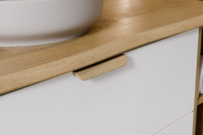 Set Mobilier Aster White 100 cm, cu blat, Alb Mat cu Mânere Stejar Cremona - COMAD [7]