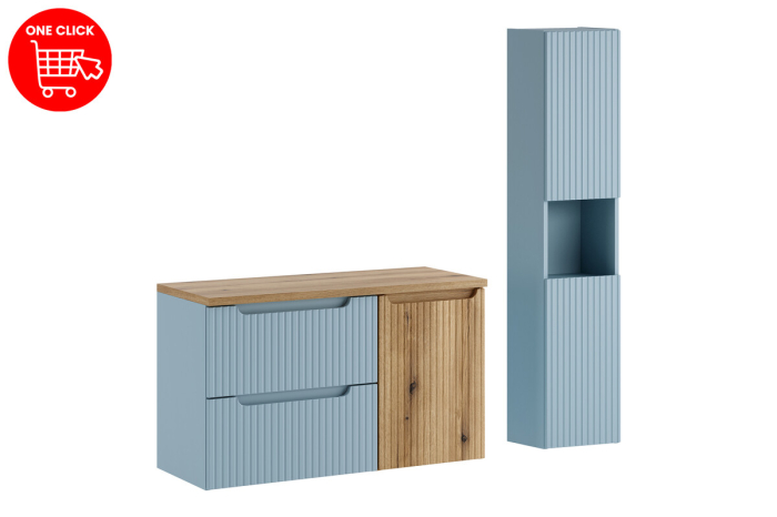 Set Mobilier Baie Nova Denim 100 cm, cu Blat, Dulap cu Coș de Rufe și Dulap Înalt, Denim - COMAD [3]