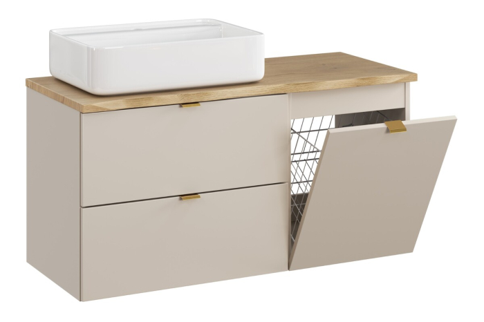 Set Mobilier Baie Dalia Cashmere 100 cm, cu Blat, Cos Rufe și Lavoar, Stejar Cremona, Cașmir Mat - COMAD [2]