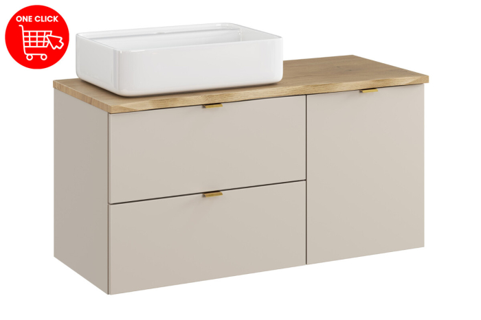 Set Mobilier Baie Dalia Cashmere 100 cm, cu Blat, Cos Rufe și Lavoar, Stejar Cremona, Cașmir Mat - COMAD [3]