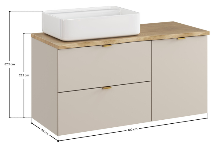Set Mobilier Baie Dalia Cashmere 100 cm, cu Blat, Cos Rufe și Lavoar, Stejar Cremona, Cașmir Mat - COMAD [4]