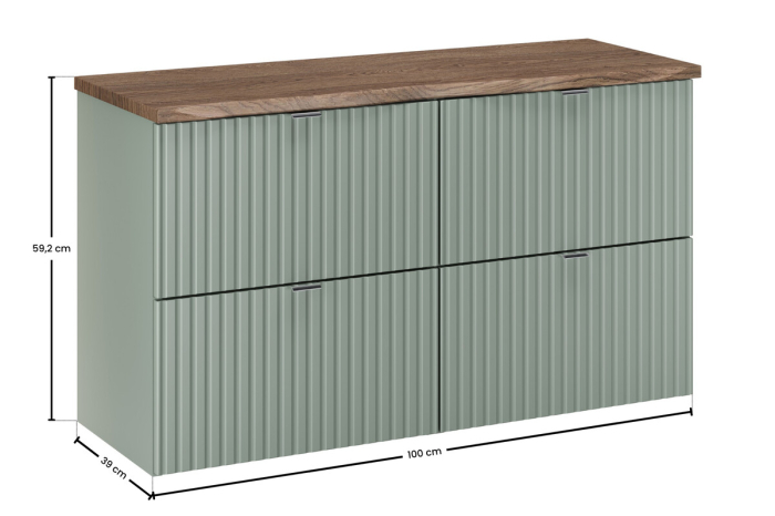 Set Mobilier Baie LINE REED GREEN 100 cm, cu Blat, Mânere Crom Lucios, Verde Trestie - COMAD [3]