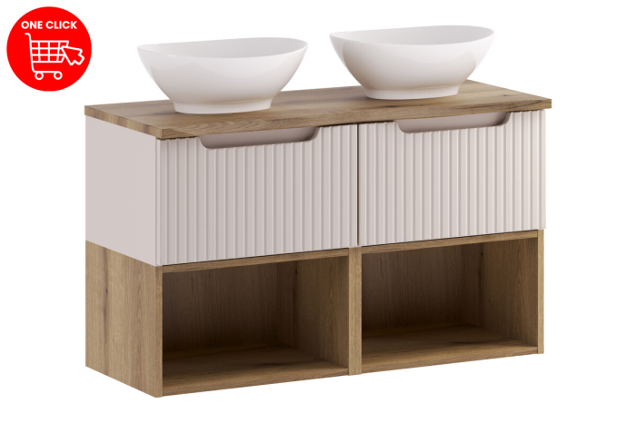 Set Mobilier Baie Nova Cashmere 100 cm, cu Blat și 2 Lavoare Lola, Cașmir Mat - COMAD [2]