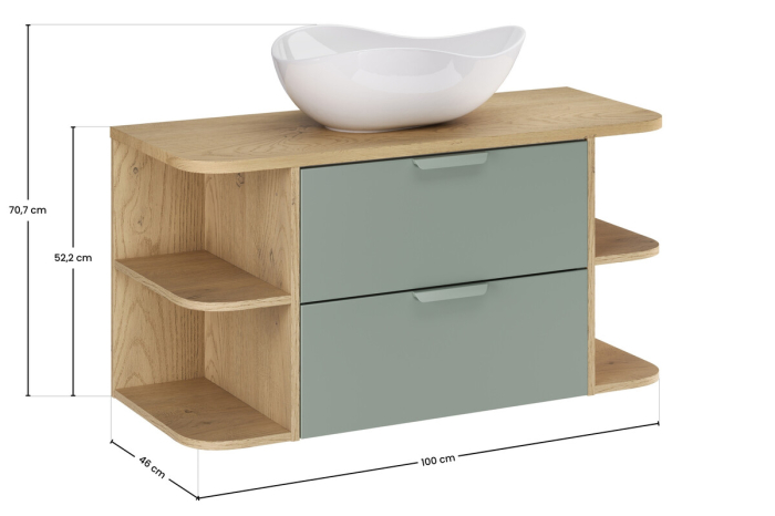 Set Mobilier Aster Green 100 cm, cu Blat și Lavoar de Blat Cloud, Verde Mat - COMAD [3]