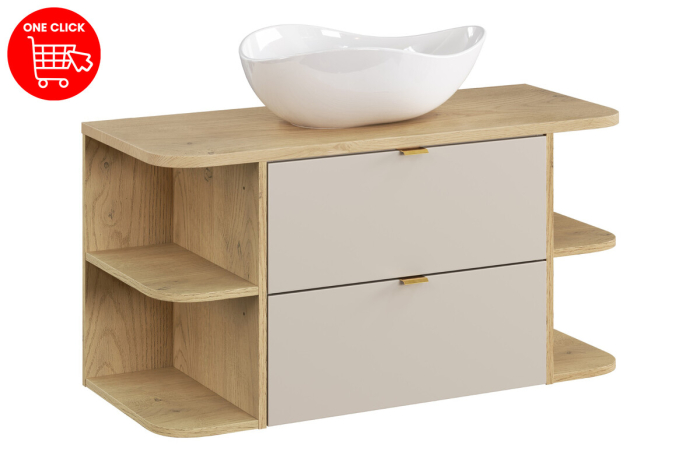 Set Mobilier Baie Dalia Cashmere 100 cm, cu blat și lavoar de blat Cloud, Stejar Cremona, Cașmir Mat - COMAD [2]
