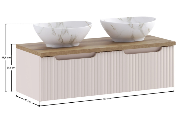 Set Mobilier Nova Cashmere 100 cm, cu Blat și Lavoar pe Blat, Cașmir Mat - COMAD [3]