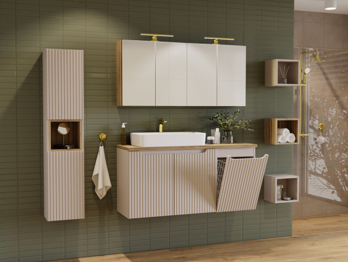 Set Mobilier Nova Cashmere 100 cm, cu Blat și Dulap Coș Rufe, Cașmir Mat - COMAD [5]