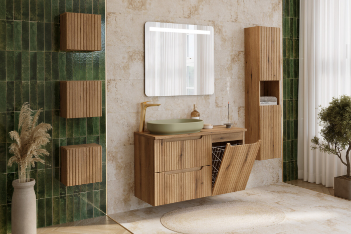 Set Mobilier Nova Coast Evoke 90 cm, cu blat și un dulap cu coș de rufe, Stejar - COMAD [6]