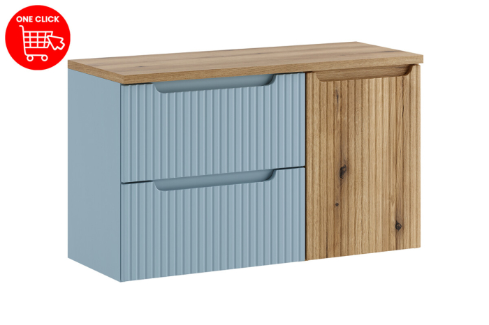 Set Mobilier Baie Nova Denim 100 cm, cu Blat și Dulap cu Coș de Rufe, Denim - COMAD [3]