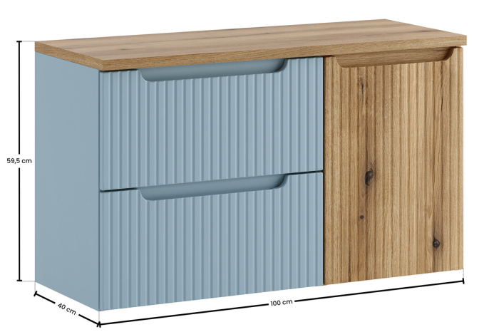 Set Mobilier Baie Nova Denim 100 cm, cu Blat și Dulap cu Coș de Rufe, Denim - COMAD [4]