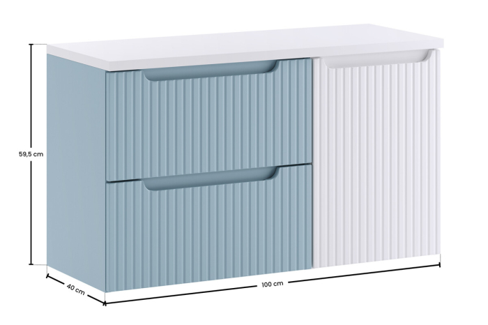 Set Mobilier Baie Nova Denim 100 cm, cu Blat și Dulap cu Coș de Rufe, Denim - COMAD [4]