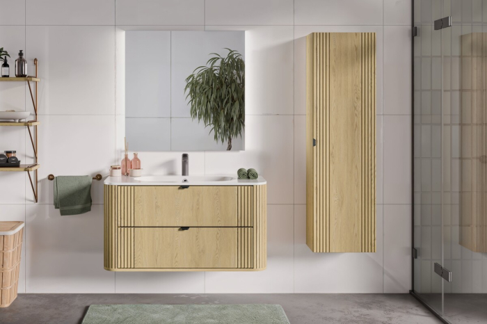 Set Mobilier Baie Ovalia Cremona 100 cm, cu Lavoar, 2 Piese, Stejar Cremona, Negru Mat - COMAD [4]