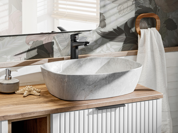 Set Mobilier Baie Adel White 80 cm, cu Blat și Lavoar pe Blat, Alb Mat - COMAD [11]