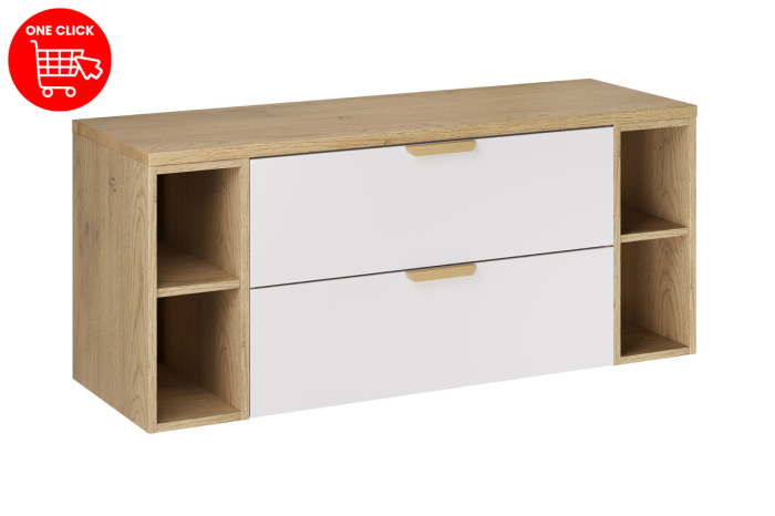 Set Mobilier Aster White 120 cm, cu blat, Alb Mat cu Mânere Stejar Cremona - COMAD [2]