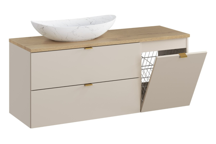 Set Mobilier Dalia Cashmere 120 cm, cu lavoar Lena și coș de rufe, Stejar Cremona, Cașmir Mat - COMAD [2]