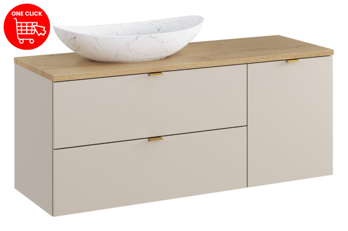 Set Mobilier Dalia Cashmere 120 cm, cu lavoar Lena și coș de rufe, Stejar Cremona, Cașmir Mat - COMAD [3]