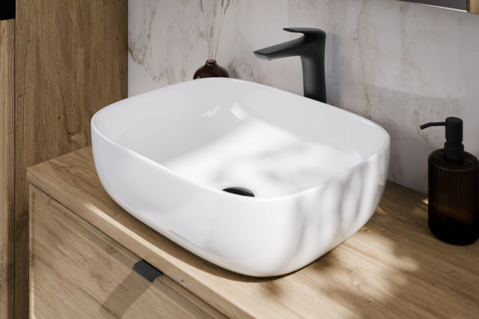 Set Mobilier Baie Xilo 120 cm, cu Lavoar Smile și Oglindă LED, Negru Mat, Stejar Wotan cu Gri Piatră - COMAD [17]
