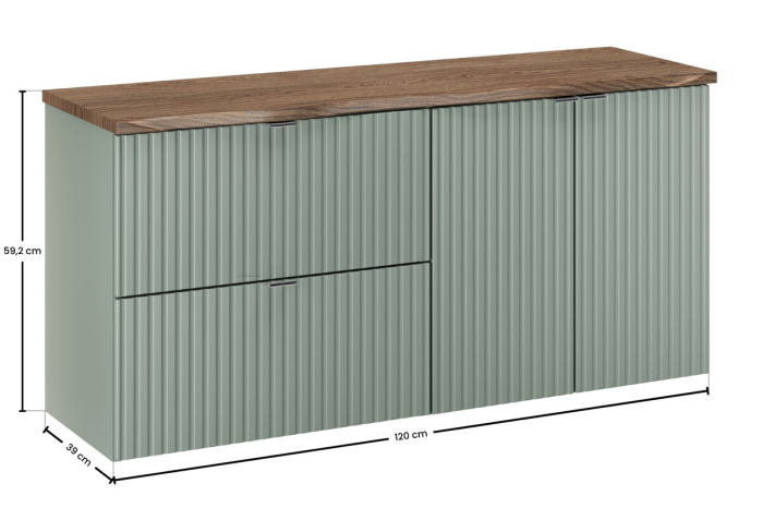 Set Mobilier Baie LINE REED GREEN 120 cm, cu Blat, Mânere Crom Lucios, Verde Trestie - COMAD [3]
