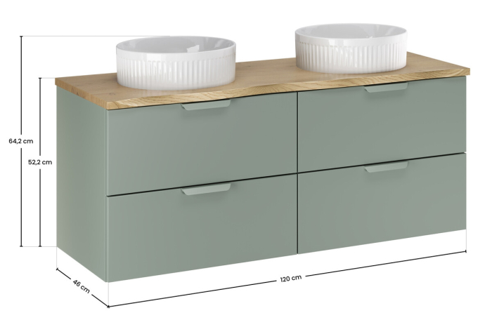 Set Mobilier Aster Green 120 cm, cu Blat și 2 Lavoare de Blat Beyond, Verde Mat - COMAD [3]