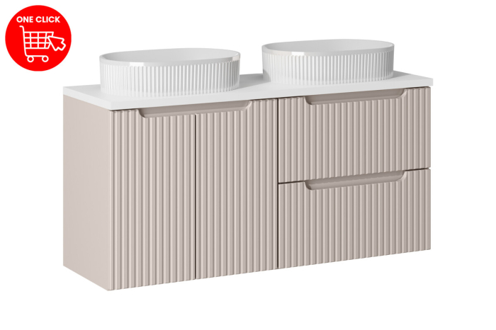 Set Mobilier Nova Cashmere 120 cm, cu Blat și 2 Lavoare de Blat Beyond, Alb Mat și Cașmir Mat - COMAD [2]