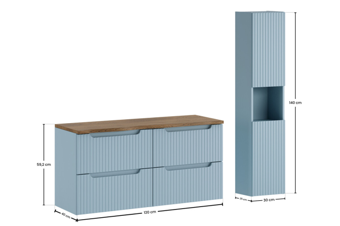Set Mobilier Baie Nova Denim 120 cm, cu Blat și Dulap Înalt, Denim - COMAD [3]