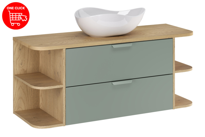 Set Mobilier Baie Aster Green 120 cm, cu Blat și Lavoar pe Blat Cloud, Verde Mat - COMAD [2]