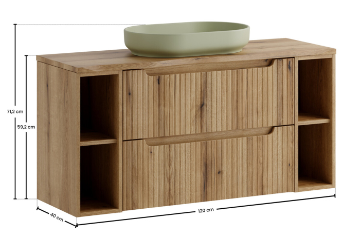 Set Mobilier Nova Coast Evoke 120 cm, cu blat și lavoar pe blat River, Stejar - COMAD [3]