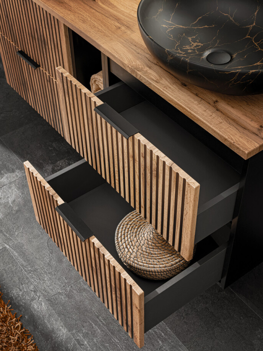 Set Mobilier Baie Xilo 60 cm, cu Blat, Stejar Wotan și Negru Mat - COMAD [4]