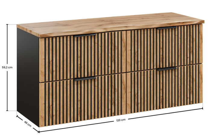 Set Mobilier Baie Xilo 120 cm, cu Blat, Stejar Wotan, Gri Piatră, Negru Mat - COMAD [3]
