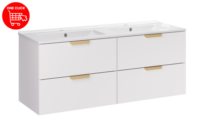 Set Mobilier cu Lavoar Aster White 120 cm, Manere Stejar Cremona, Alb Mat - COMAD [2]
