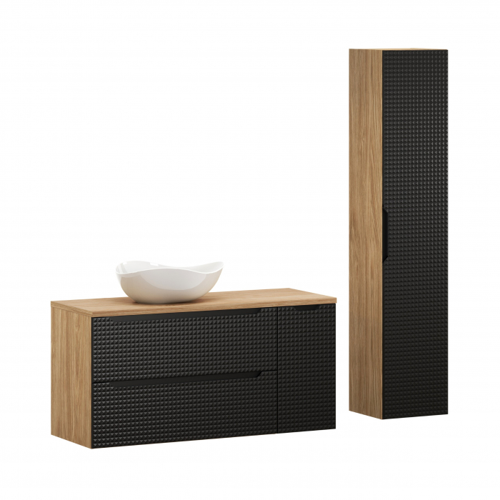 Set mobilier baie 120cm cu blat, lavoar Cloud și dulap înalt Luxor Black [1]