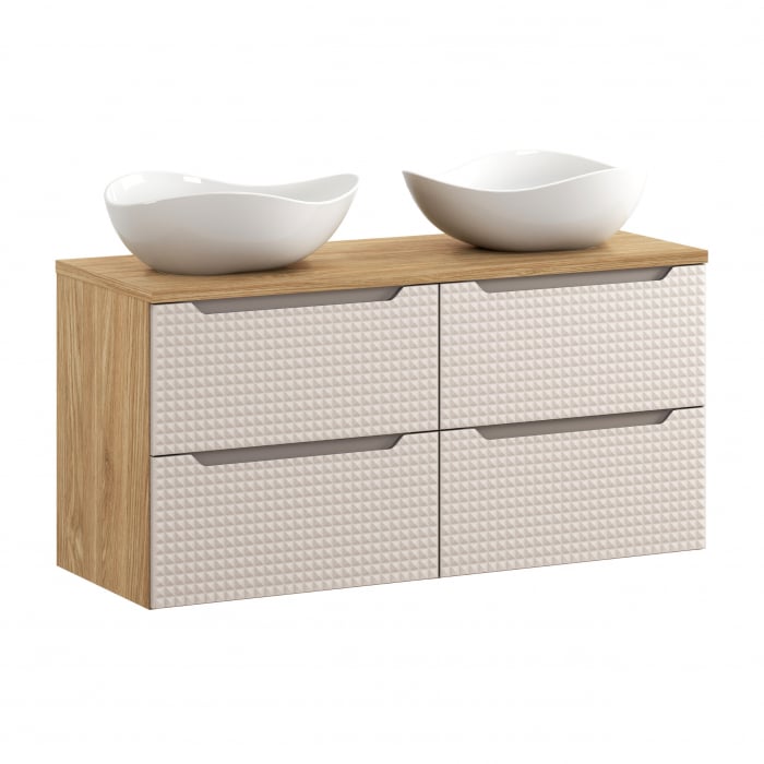 Set mobilier baie 120cm cu blat și 2 lavoare Cloud Luxor Beige [1]